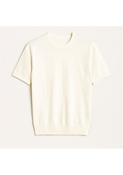 Men's half-sleeve sweater by Alpha Studio, made of lightweight milk-colored cotton crepe, model AU-1020C/1003. Perfect for a refined urban look, ideal for the spring/summer season. ALPHA STUDIO |  | AU-1020C1003